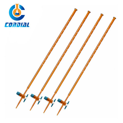 CORDIAL 10/25/50/100ml Amber Glass Acid Burette with PTFE Stopcock for Laboratory Use