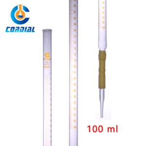 CORDIAL 100ml Borosilicate 3.3 Glass Alkali Burette with Rubber Tubing Connection