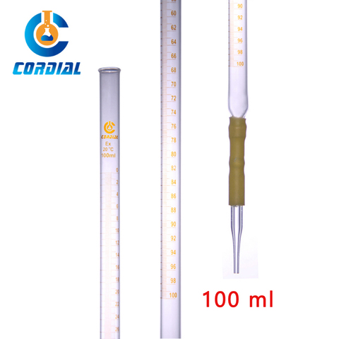 CORDIAL 100ml Borosilicate 3.3 Glass Alkali Burette with Rubber Tubing Connection
