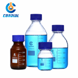 CORDIAL 25-2000ml Borosilicate Glass Amber Reagent Bottle with Blue GL45 Thread Cap for Lab Use