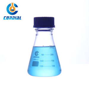 CORDIAL 250ml Borosilicate 3.3 Glass Conical Flask with Blue Screw Cap for Laboratory Use
