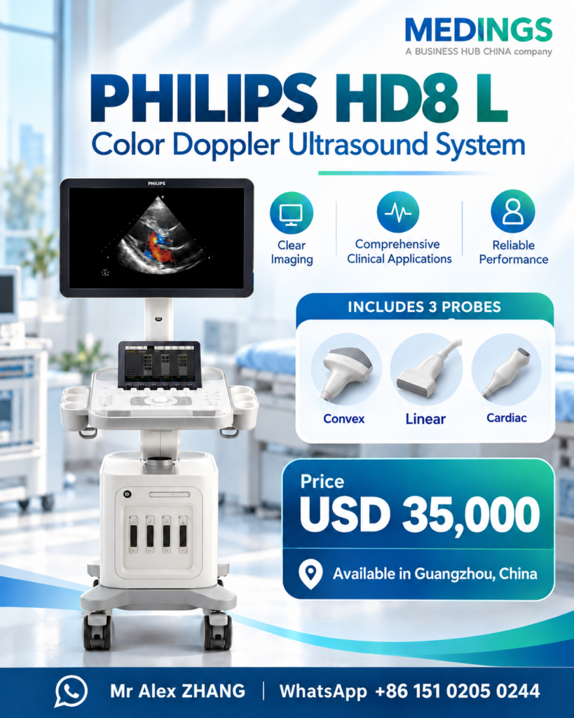 Philips HD8 L — convex, linear and cardiac probes — MEDINGS offer marketing illustration